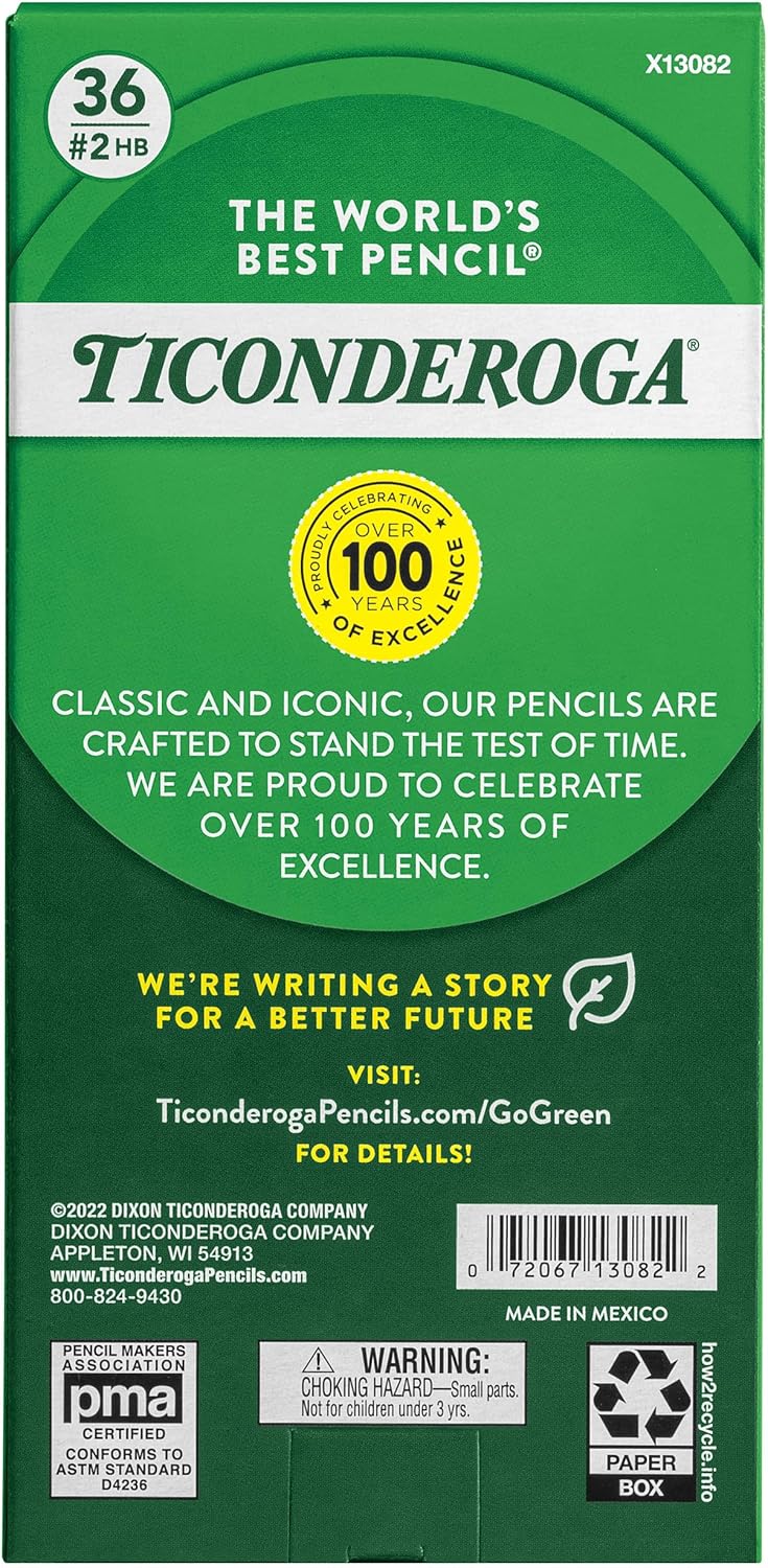 Ticonderoga My First Tri-Write Wood-Cased Pencils. Unsharpened. 2 HB Soft. With Erasers. Yellow. 36 Count